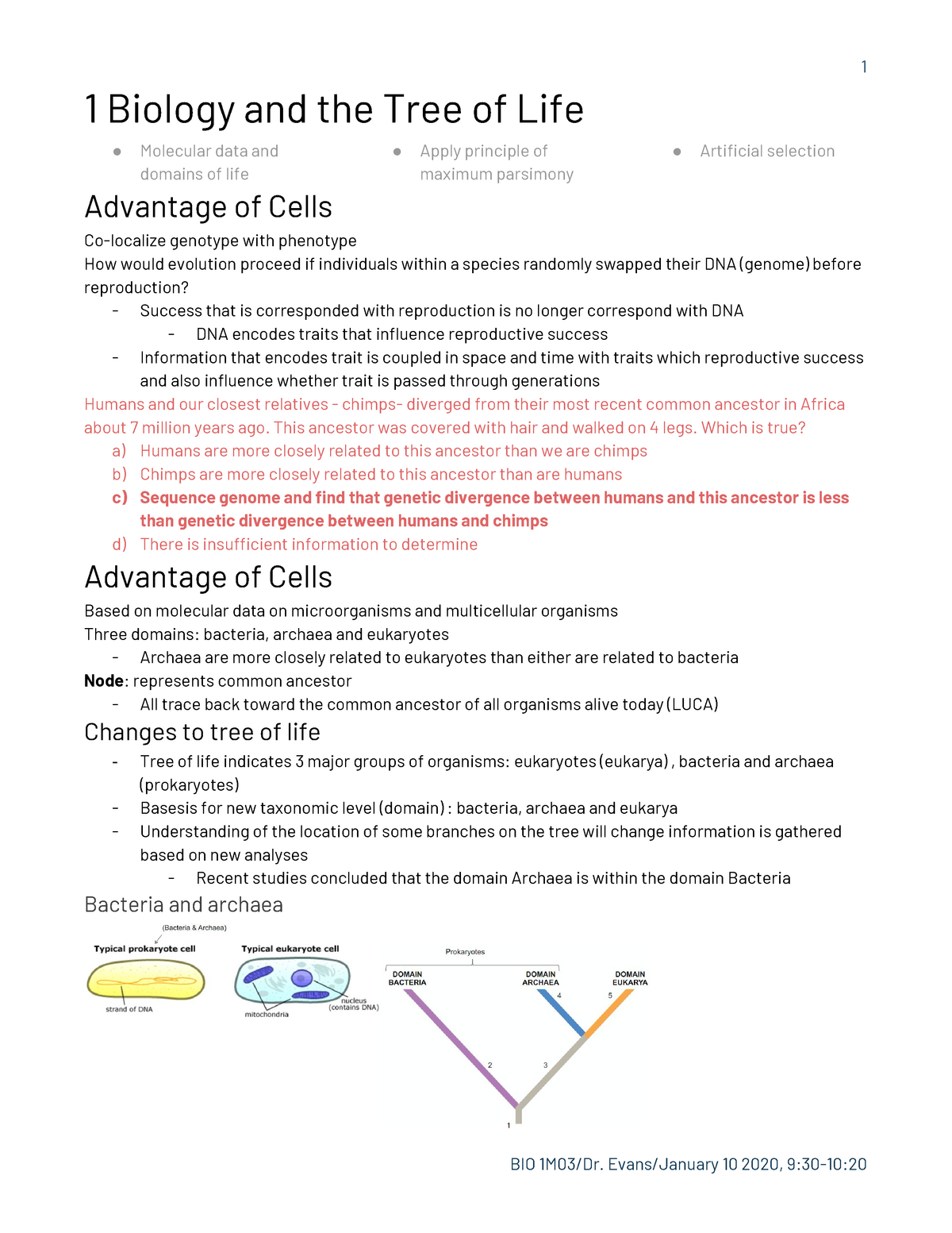 Bio 1m03 Lecture 3 1 Biology And The Tree Of Life Molecular Data And Domains Of Life Apply 2867