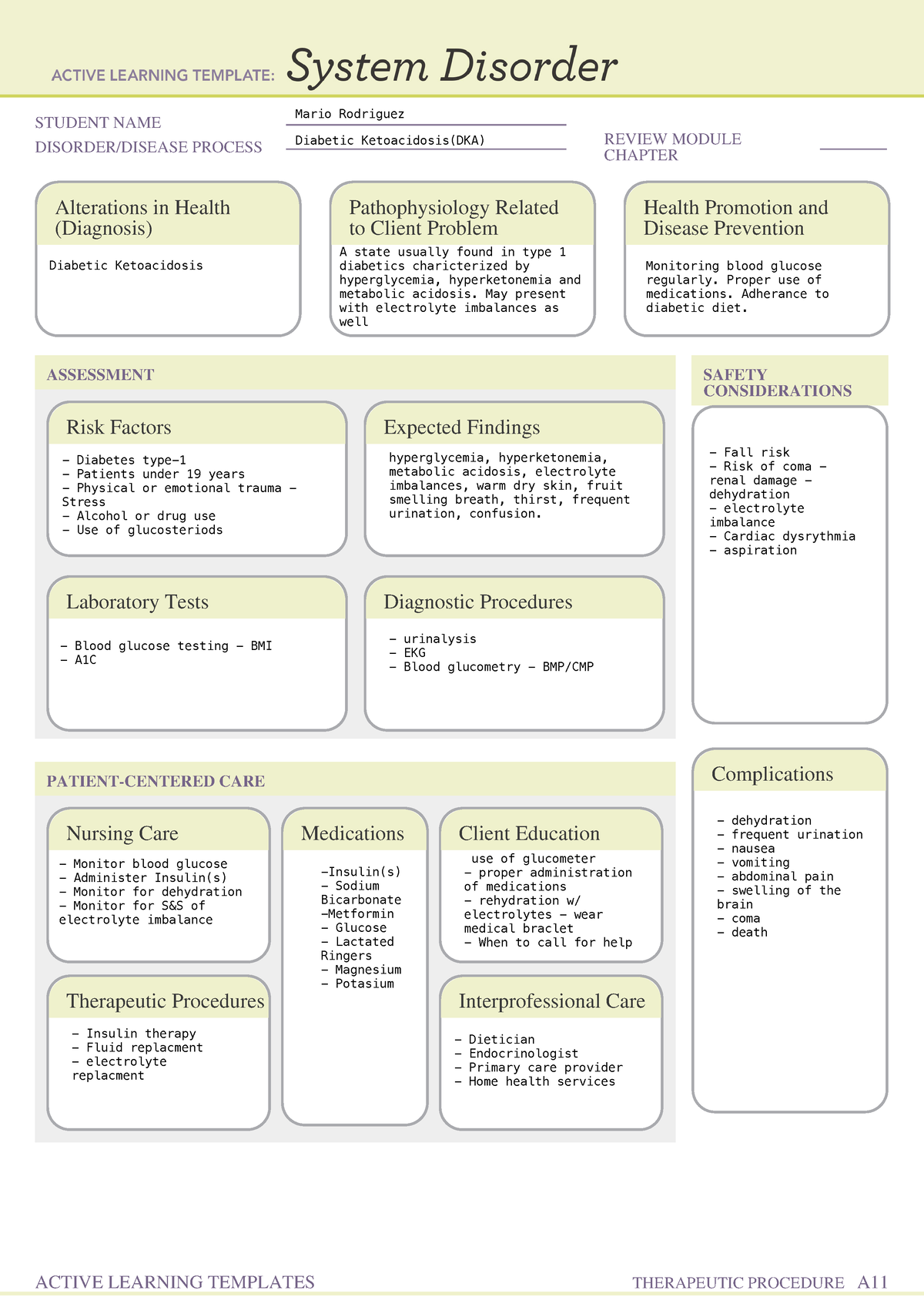 Mario Rodriguez System Disorder form Diabetic Ketoacidosis - STUDENT ...