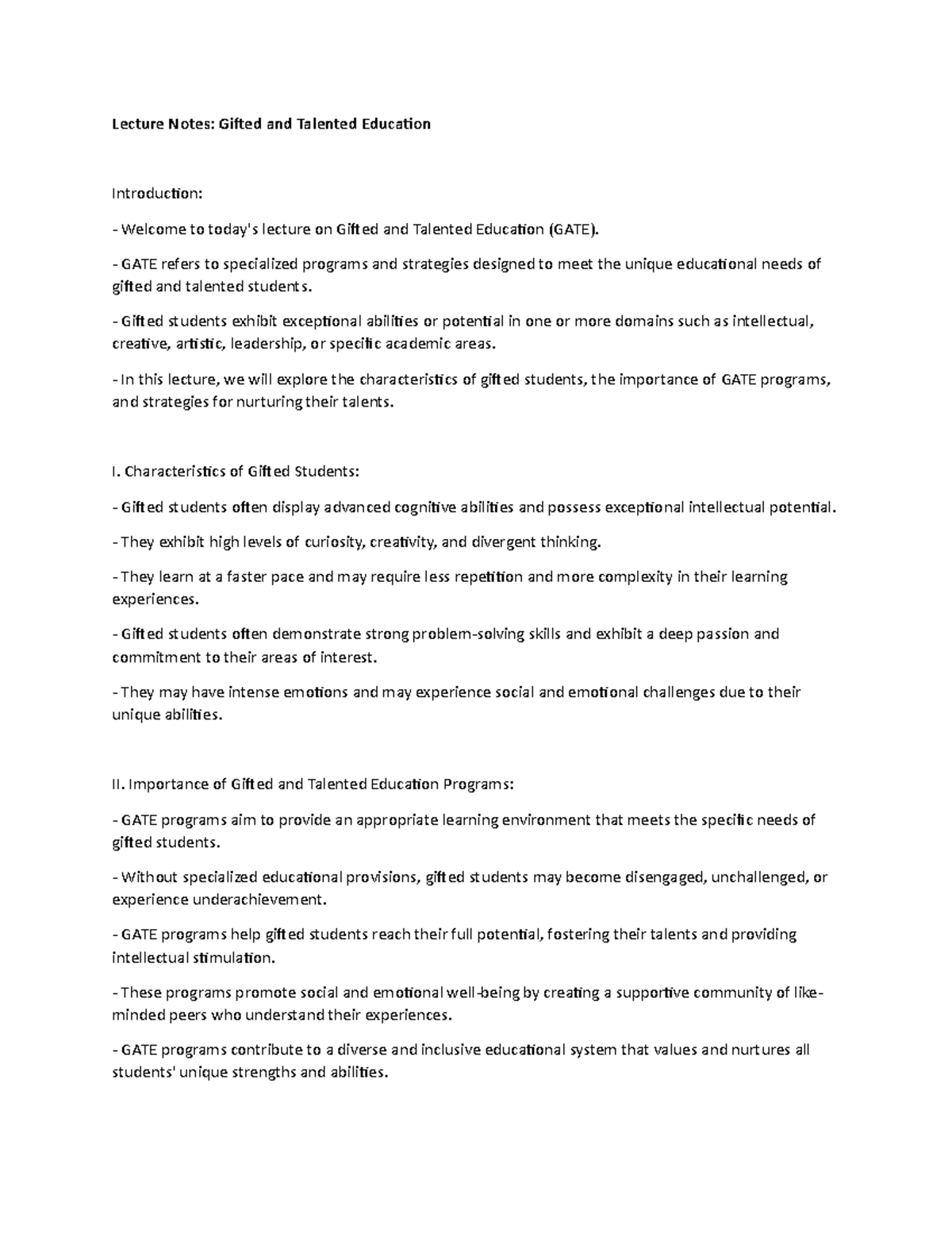 Lecture Notes: Gifted and Talented Education - GATE refers to ...