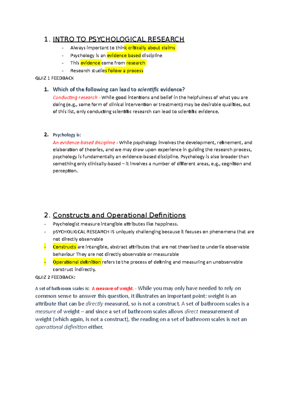 Intro TO Psychological Research - 1. INTRO TO PSYCHOLOGICAL RESEARCH ...