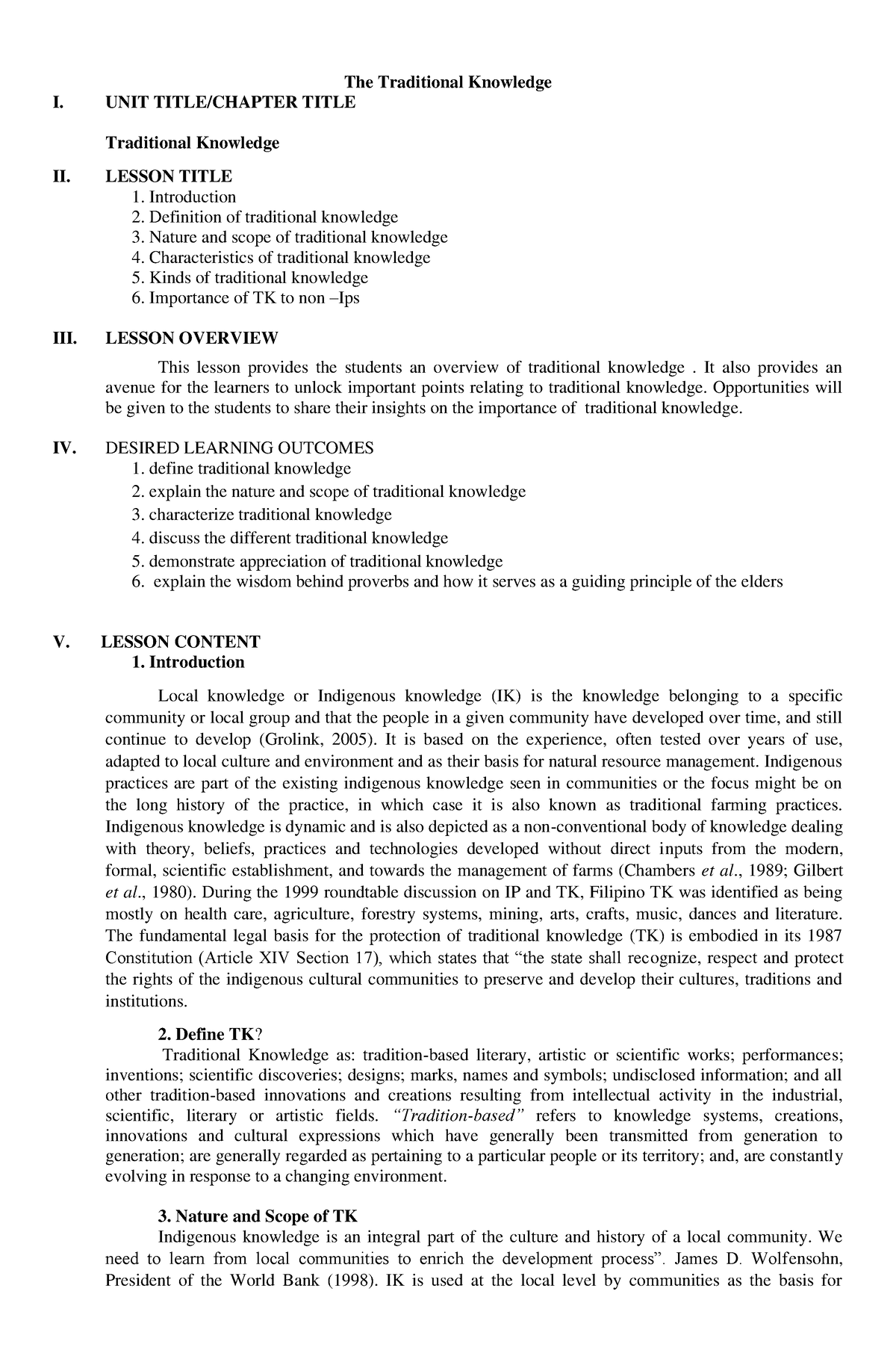 traditional knowledge thesis pdf