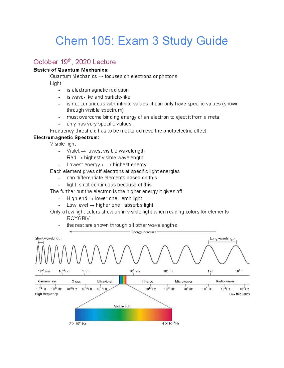 Chem 105 Exam 3 Study Guide - Chem 105: Exam 3 Study Guide October 19 ...