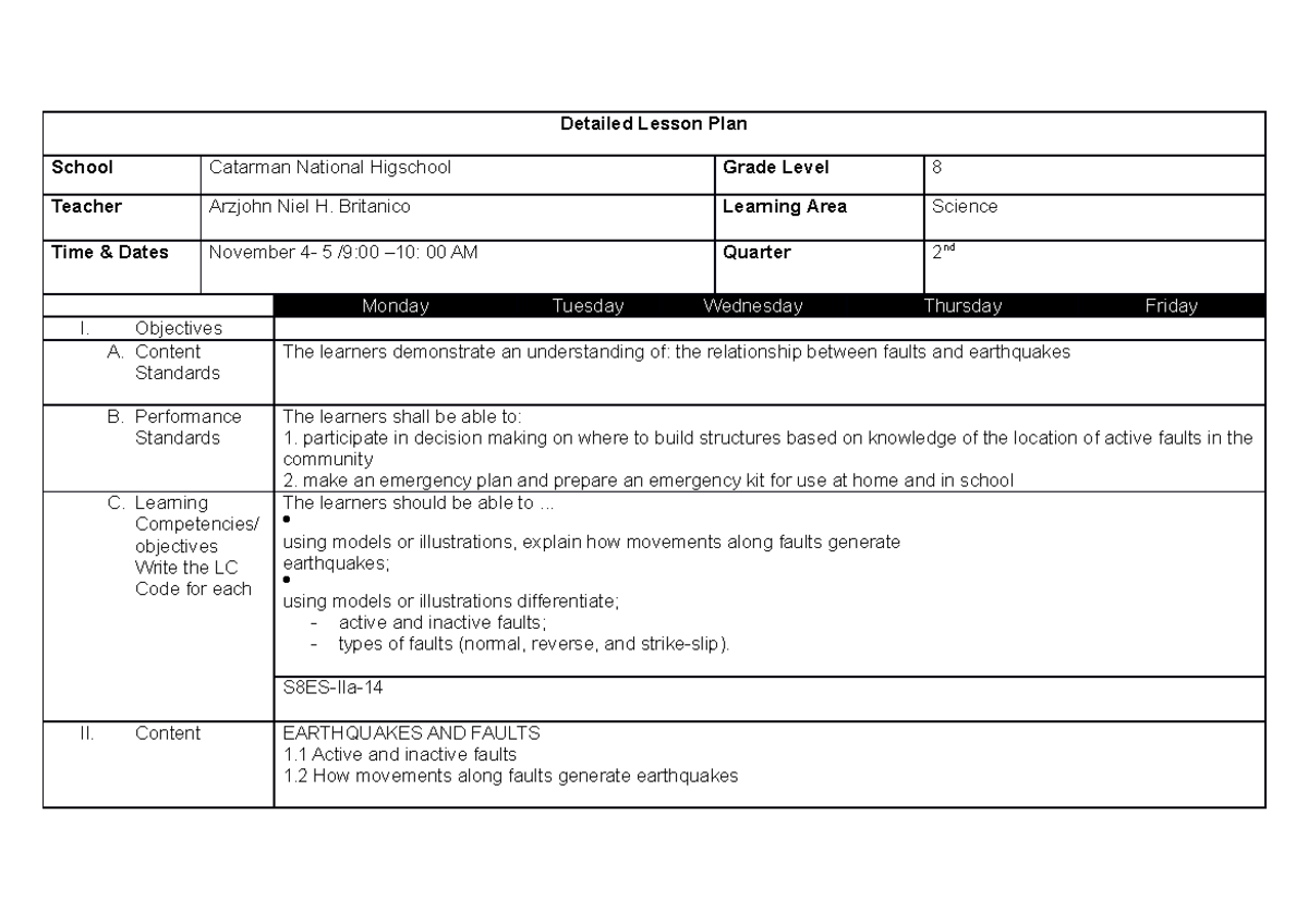 Detailed lesson Plan in 2nd quarter - Bachelor of secondary education ...