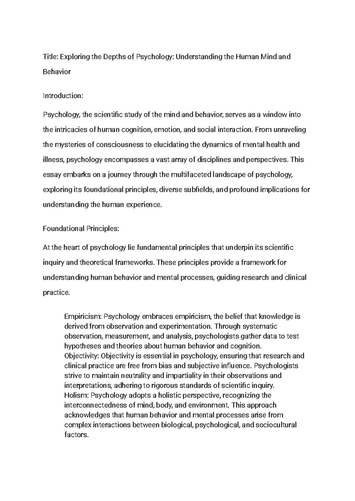 Title Exploring the Depths of Psychology Understanding the Human Mind ...