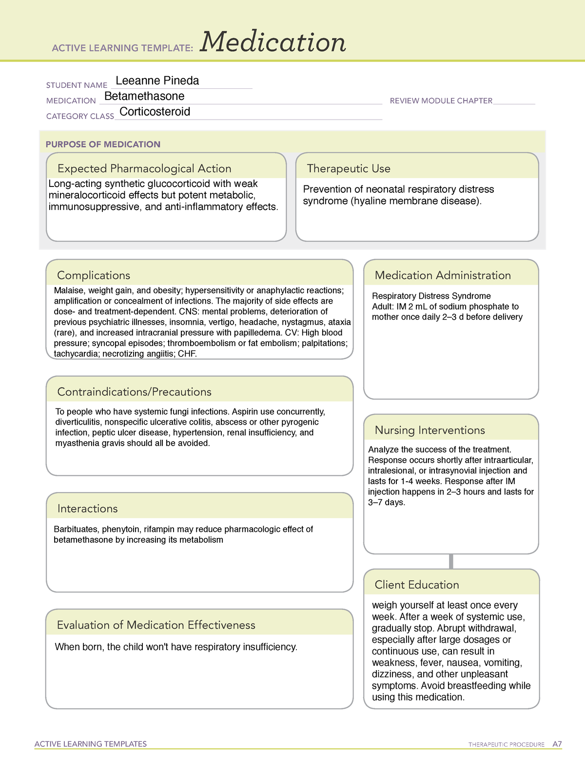 Betamethasone ATI LEARNING TEMPLATE ACTIVE LEARNING TEMPLATES