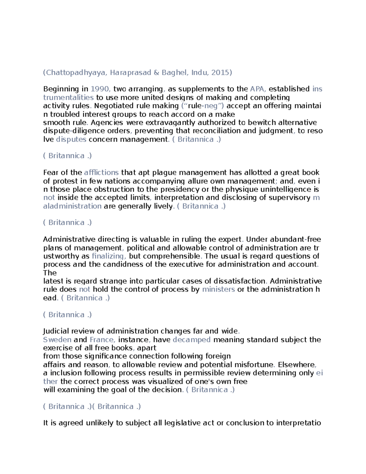 Administrative law research for essay (Chattopadhyaya, Haraprasad