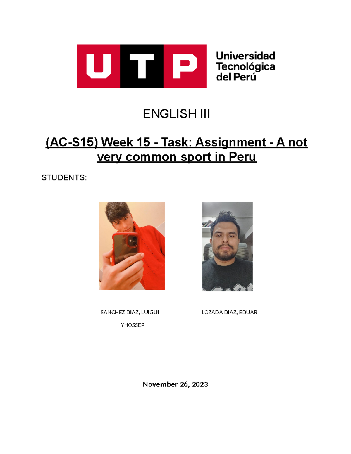 Week 15 - TAREA 15 - Ingles III - ENGLISH III (AC-S15) Week 15 - Task ...
