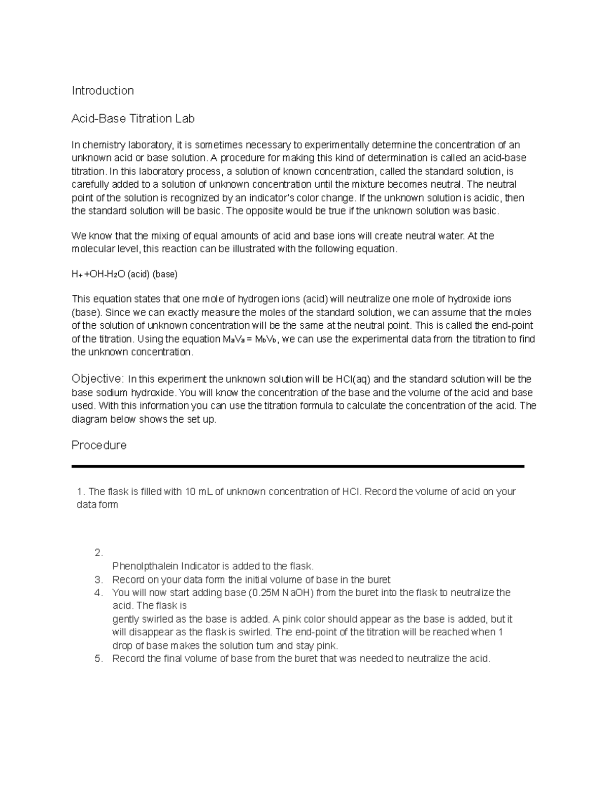 Acid base Extraction lab Introduction AcidBase Titration Lab In
