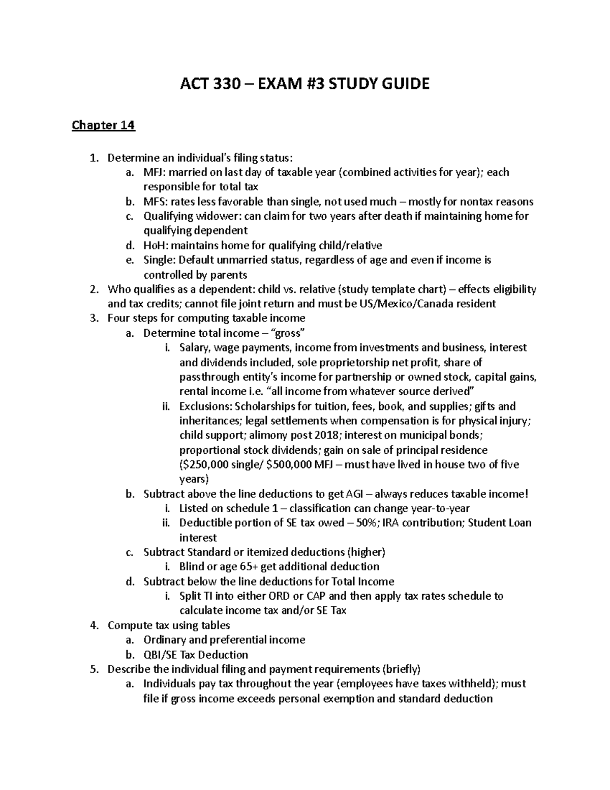 ACT 330 Exam 3 Study Guide ACT 330 EXAM 3 STUDY GUIDE Chapter 14 1