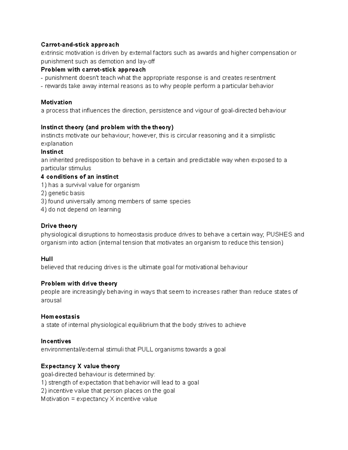 Motivation & Emotion - Class notes and readings - Carrot-and-stick ...