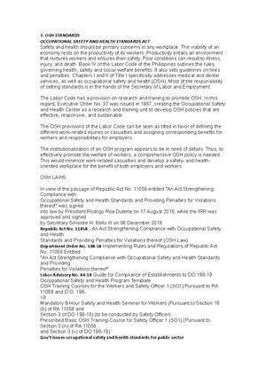 BOSH 1 - lecture notes - What is Occupational Safety and Health (OSH ...