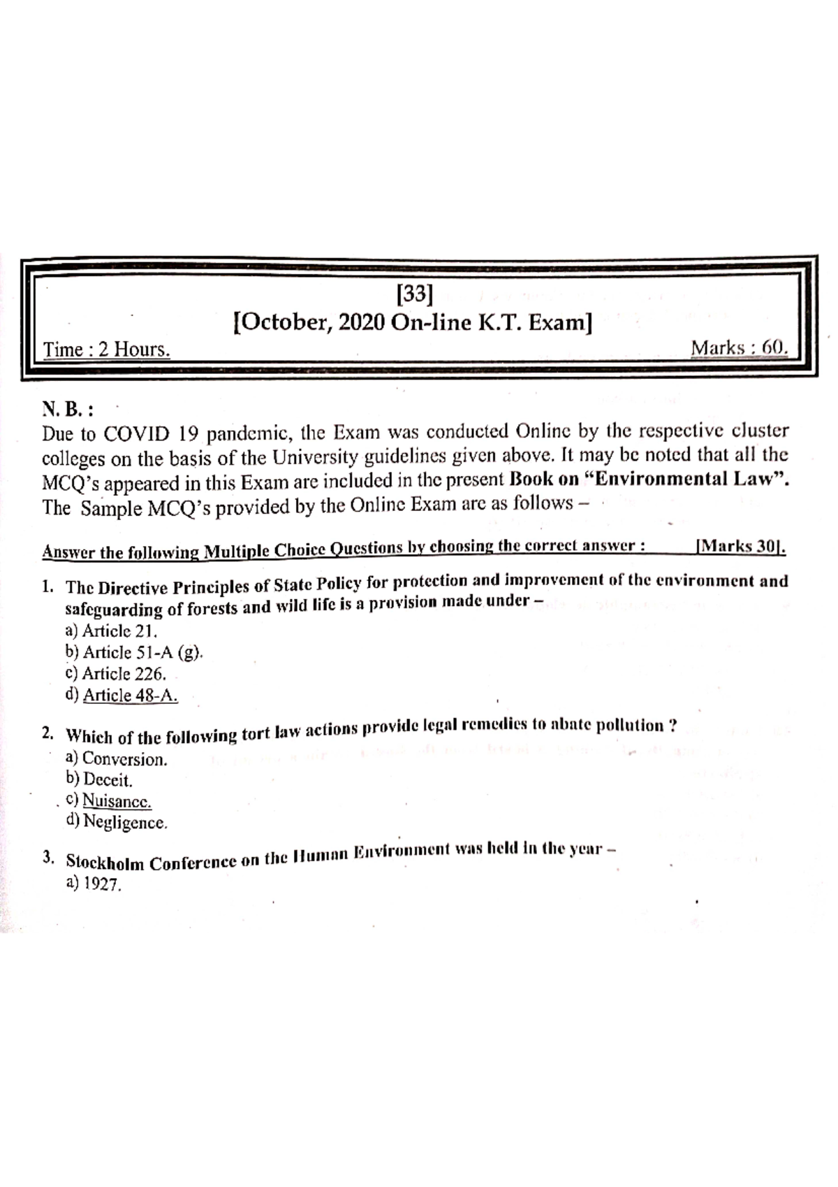 Environment 2020 question paper Environmental law Studocu