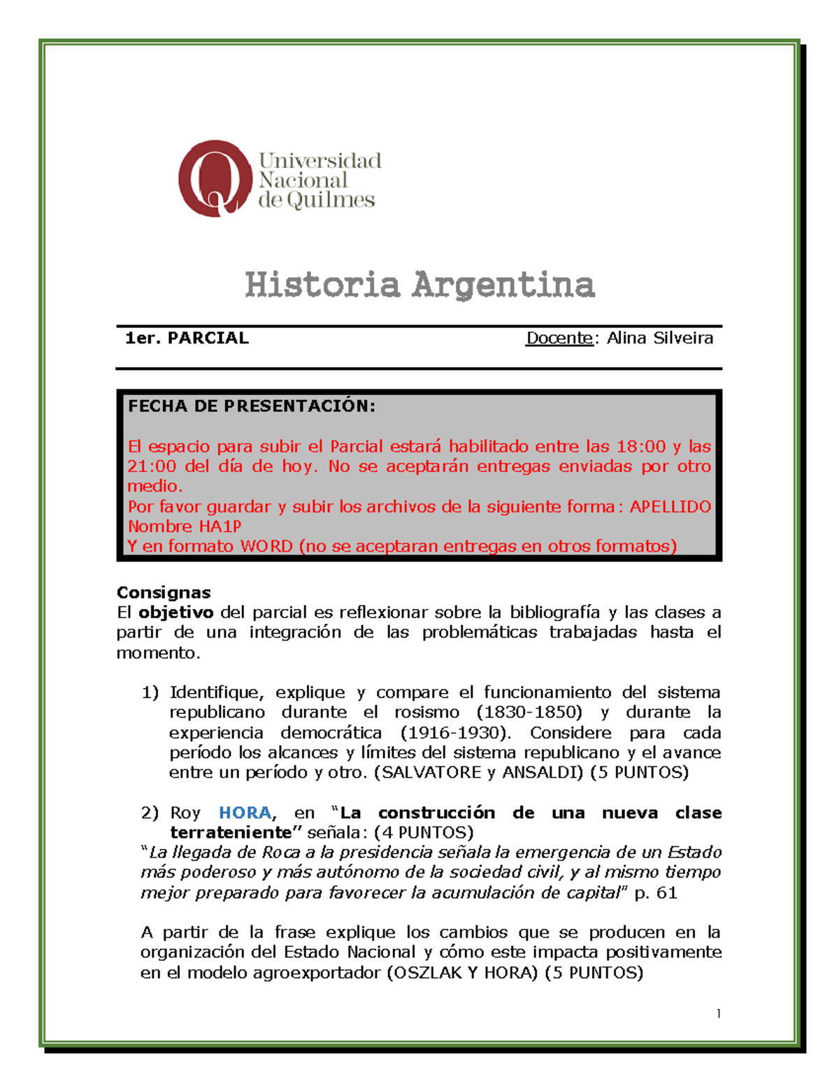 1er Parcial HA 1C2021 - Historia Argentina - 1 Historia Argentina 1er ...