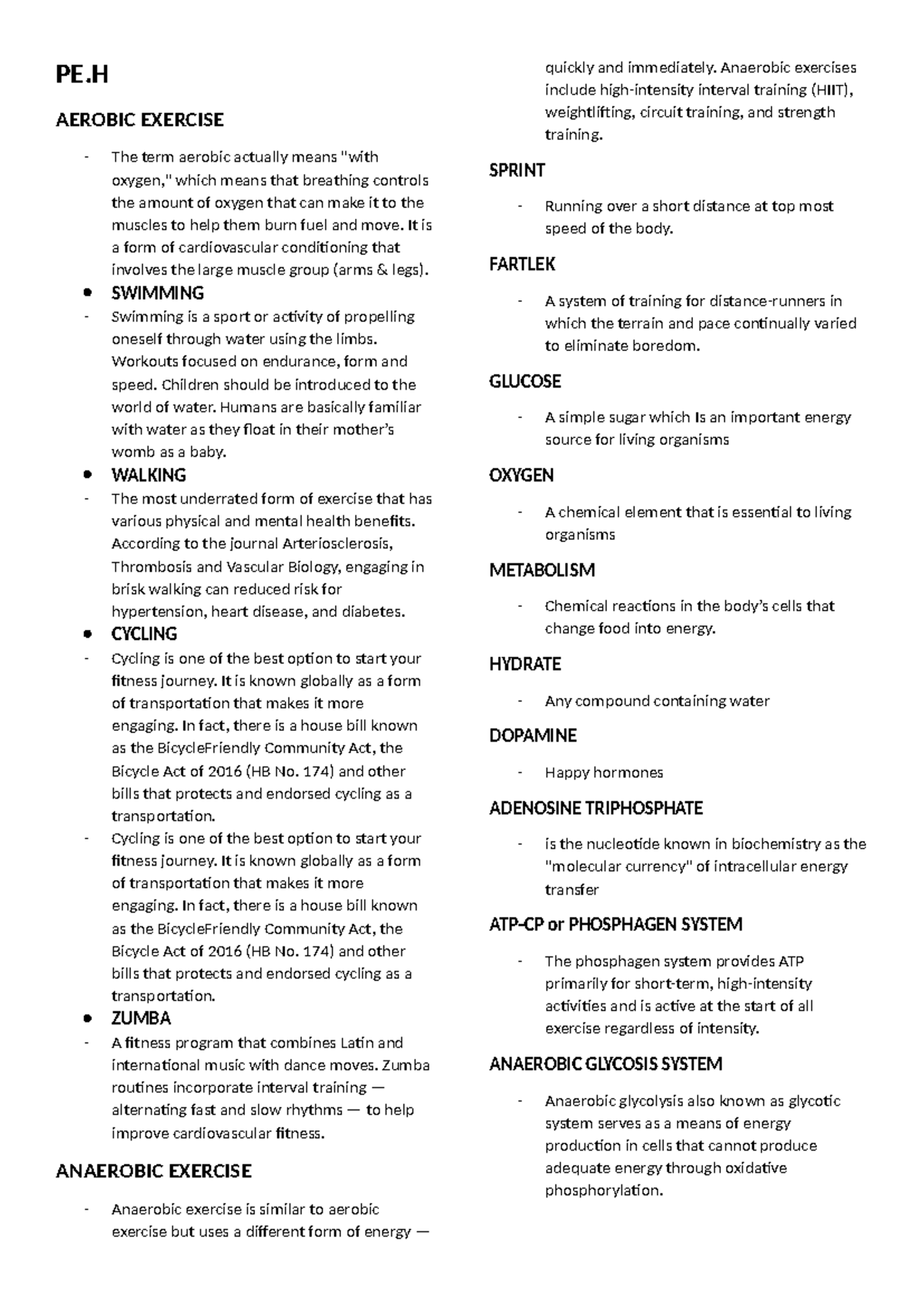 class reviewer for pe - PE AEROBIC EXERCISE - The term aerobic actually ...