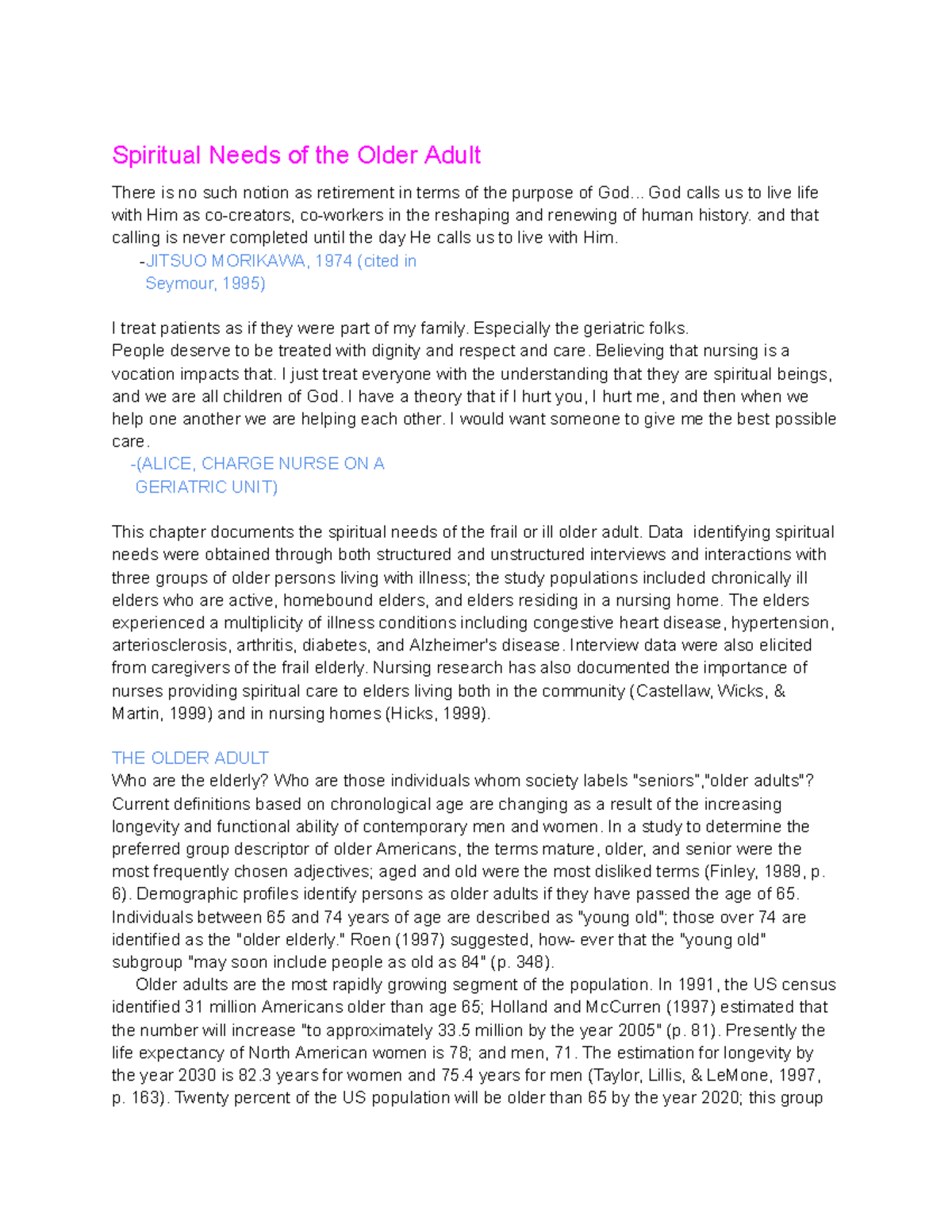 Spiritual needs of the older adult - Spiritual Needs of the Older Adult ...