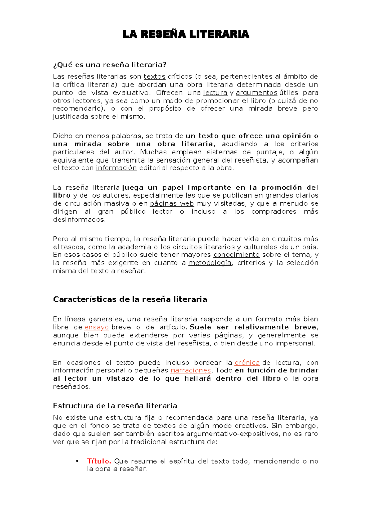LA Reseña Literaria - Apuntes - LA RESEÑA LITERARIA ¿Qué es una reseña ...