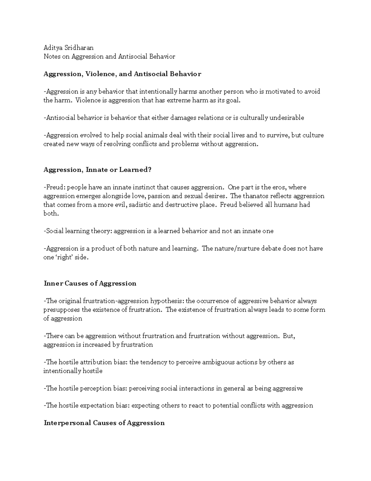 9 Aggression and Antisocial Behavior - Aditya Sridharan Notes on ...