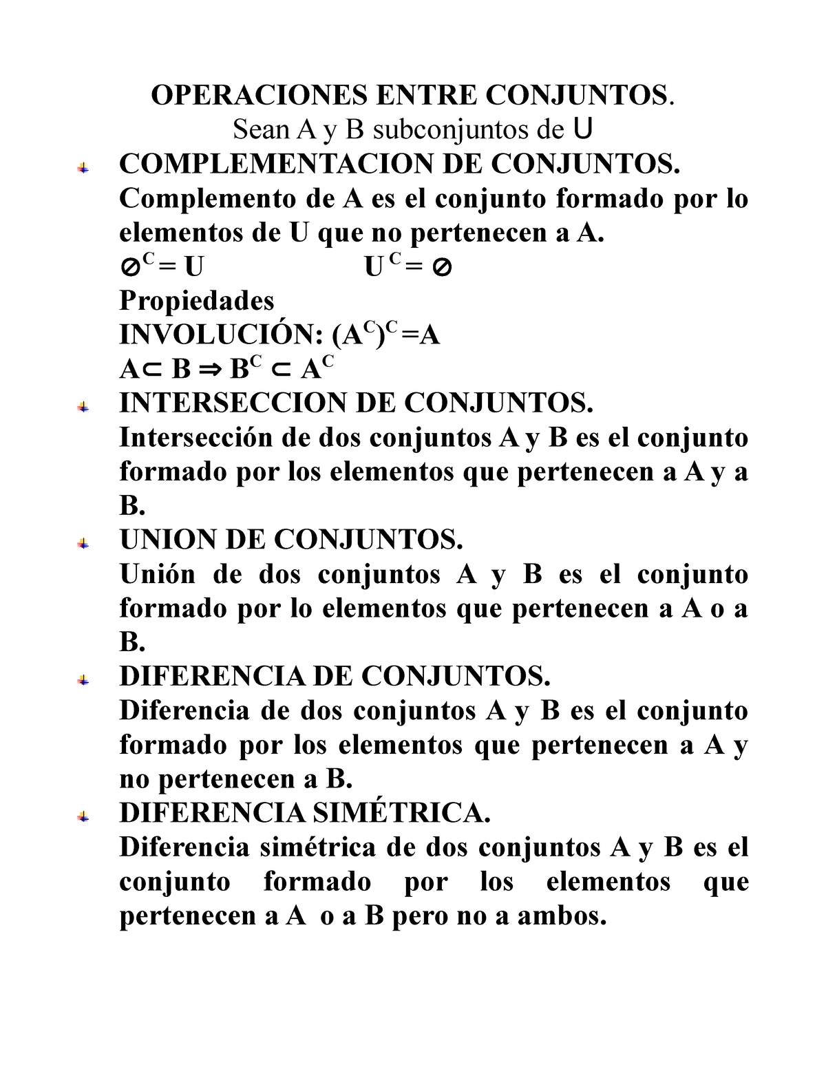 Conjunto Y R - Algebra - OPERACIONES ENTRE CONJUNTOS. Sean A Y B ...