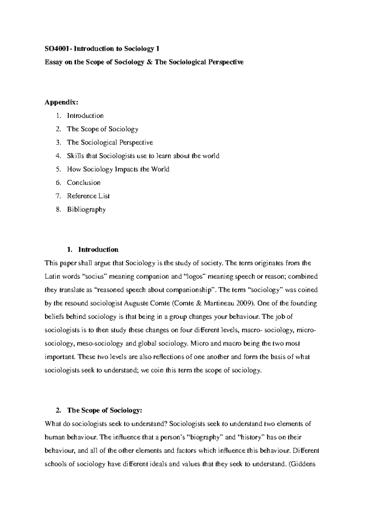 introduction of sociological perspective essay