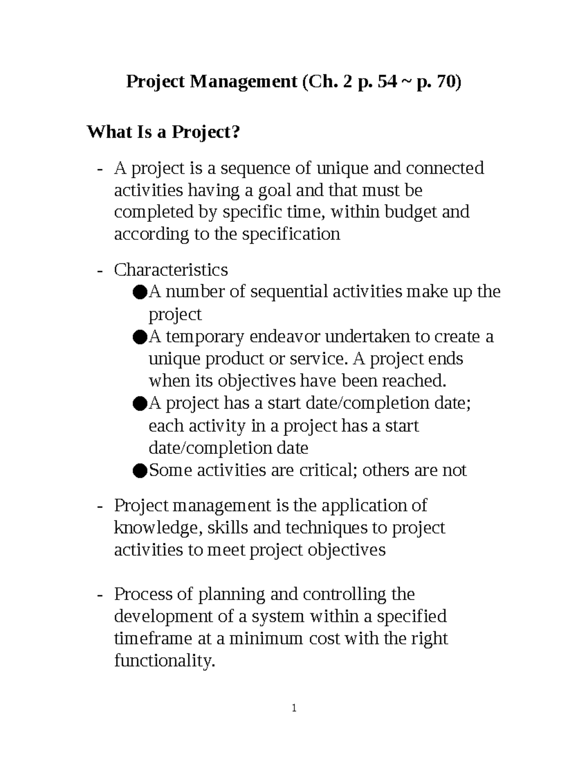 Note 3 (Project Management 2021 Fall) - Project Management (Ch. 2 p. 54 ...