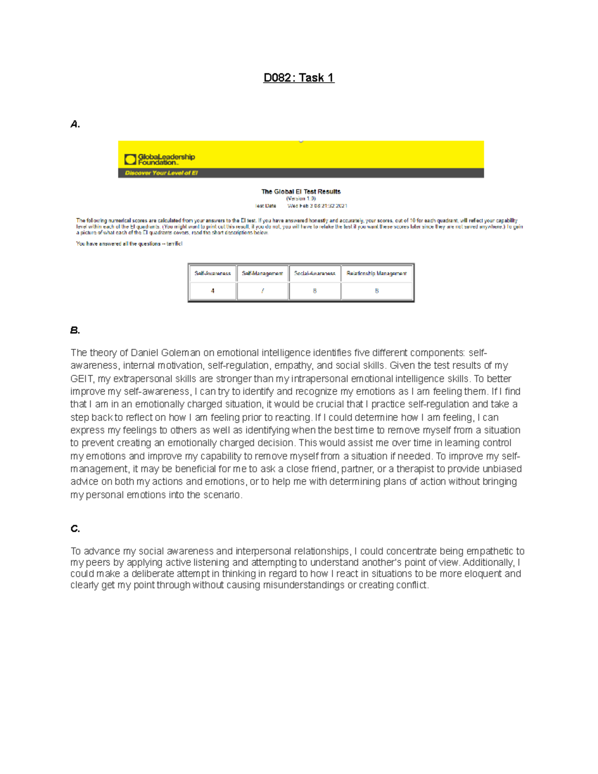 D082 Task 1 - D082 Task 1 - D082: Task 1 A. B. The Theory Of Daniel ...