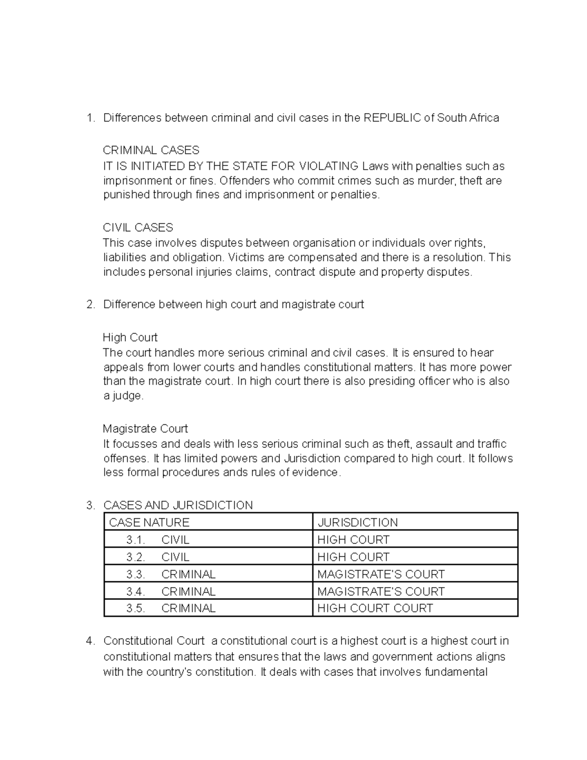 Sjdassessment 3 notes Summary Sjdlgdf Differences between criminal