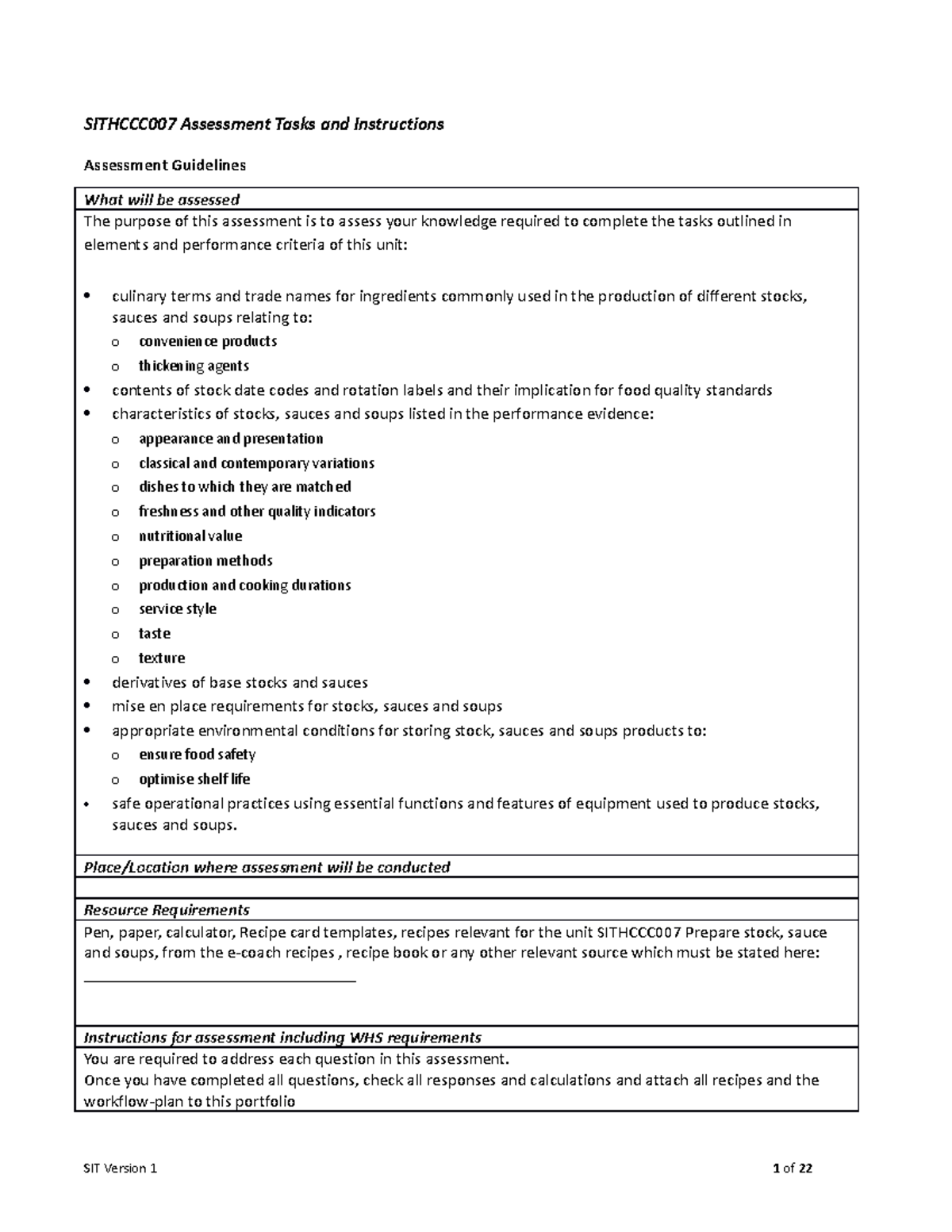 Sithccc 007 Assessment 1 - Portfolio.v1.0 - SITHCCC007 Assessment Tasks ...