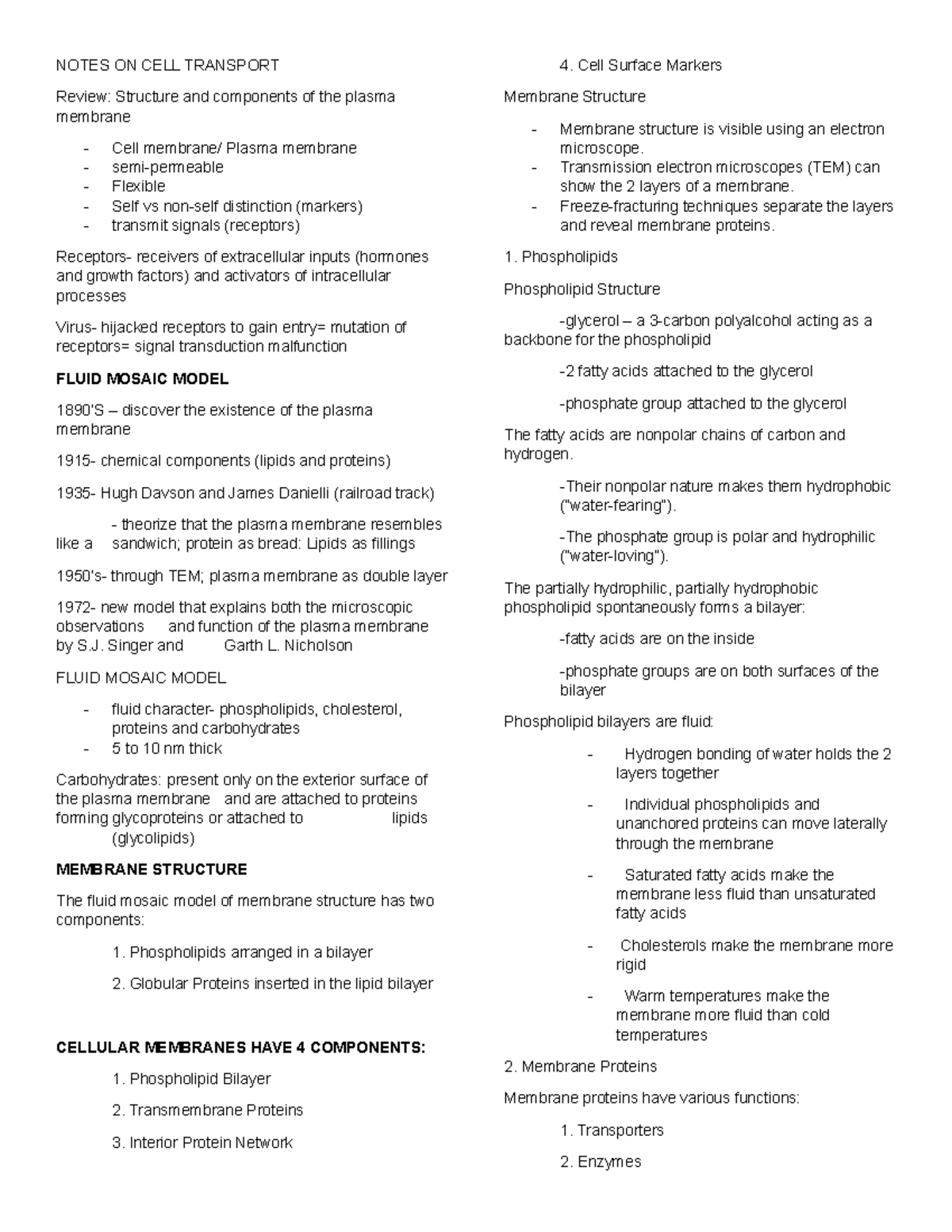 Notes ON CELL Transport - Biological Science - TIP - Studocu