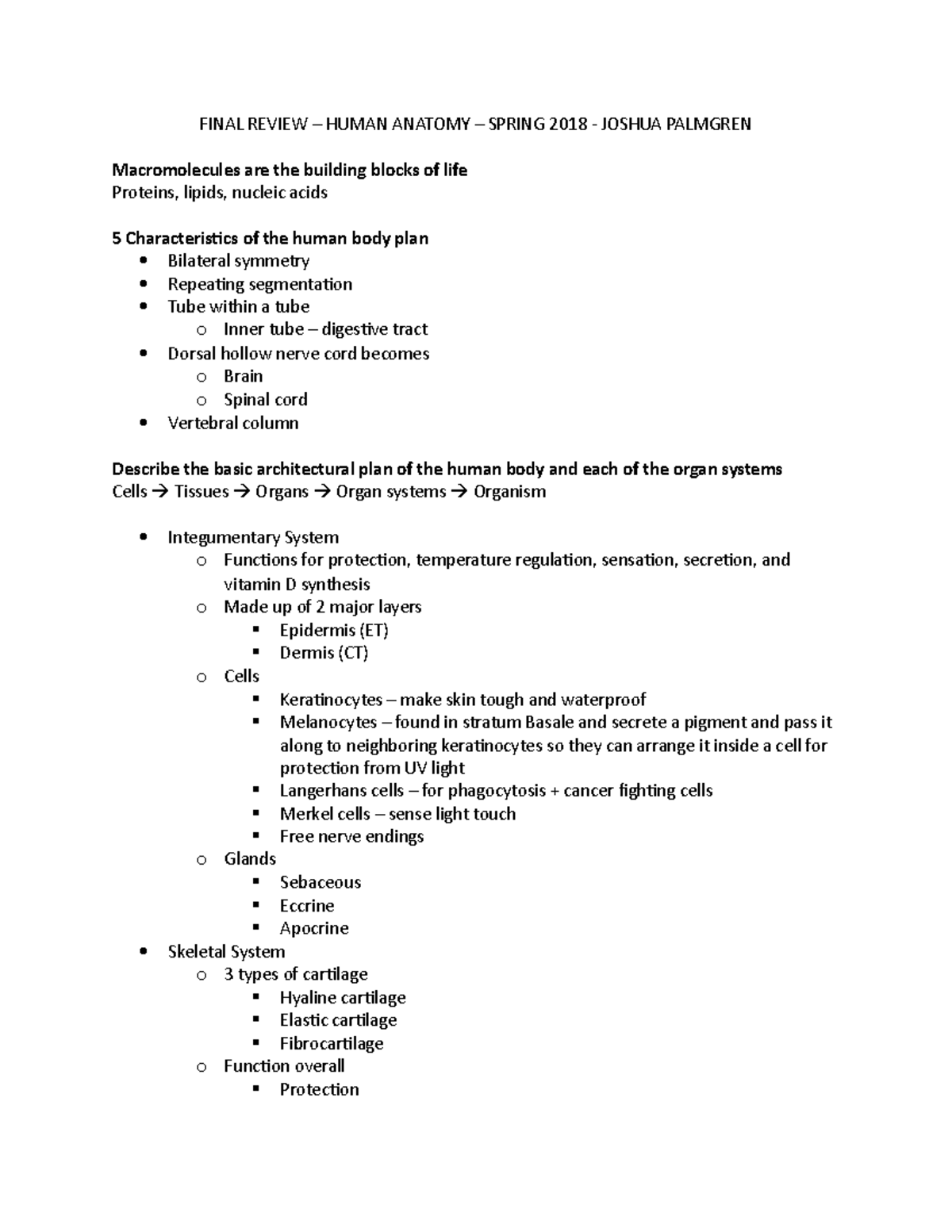 Final Study - Functions of important anatomic structures - FINAL REVIEW ...