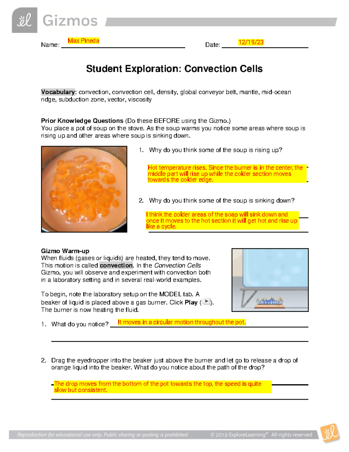 Convection cells Name Date Student Exploration Convection Cells Vocabulary convection