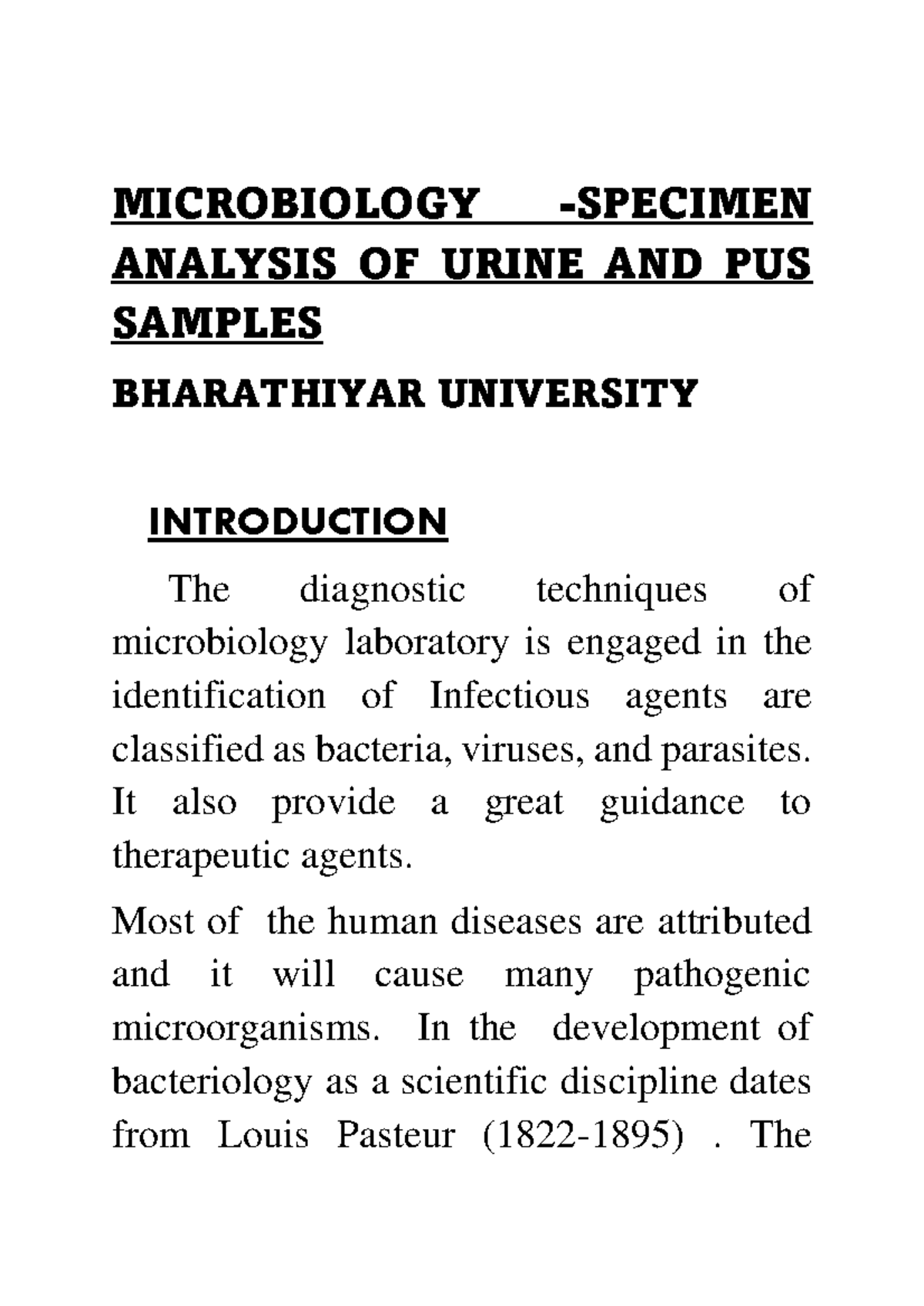 Microbiology - Specimen Analysis OF Urine AND PUS Samples ...