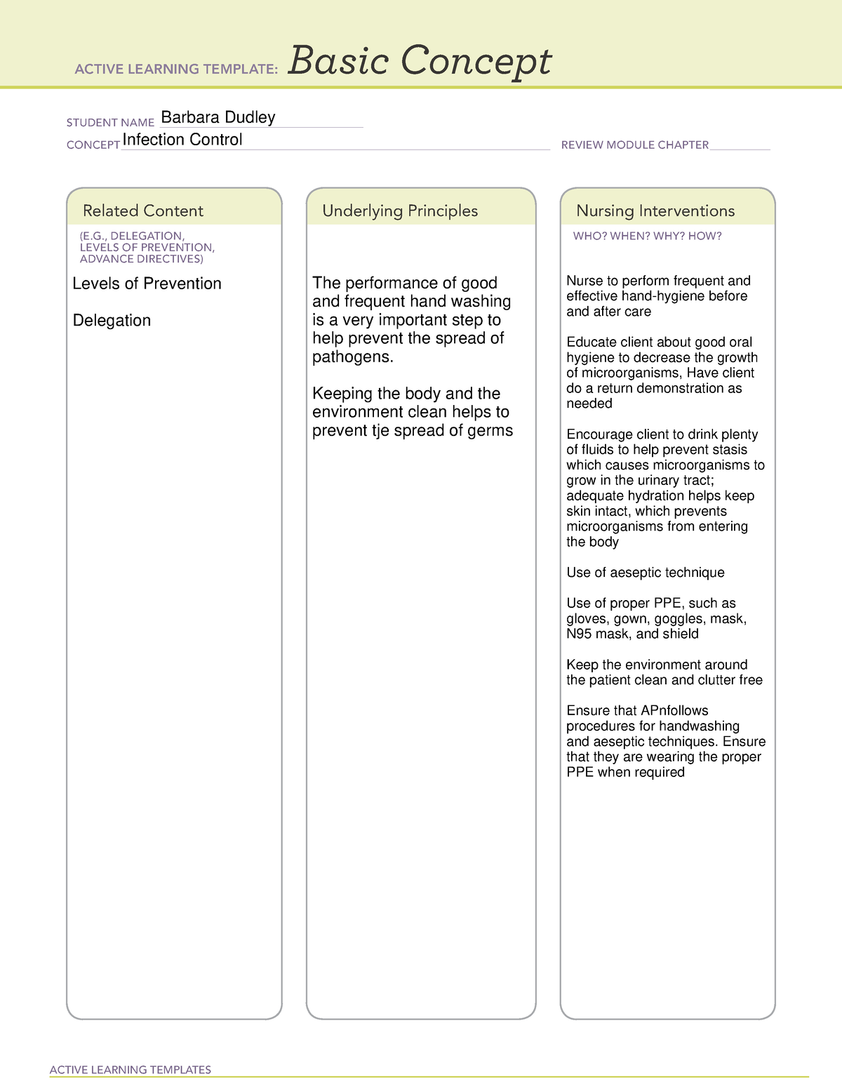 Basic Concept Infection Control Completed ACTIVE LEARNING TEMPLATES