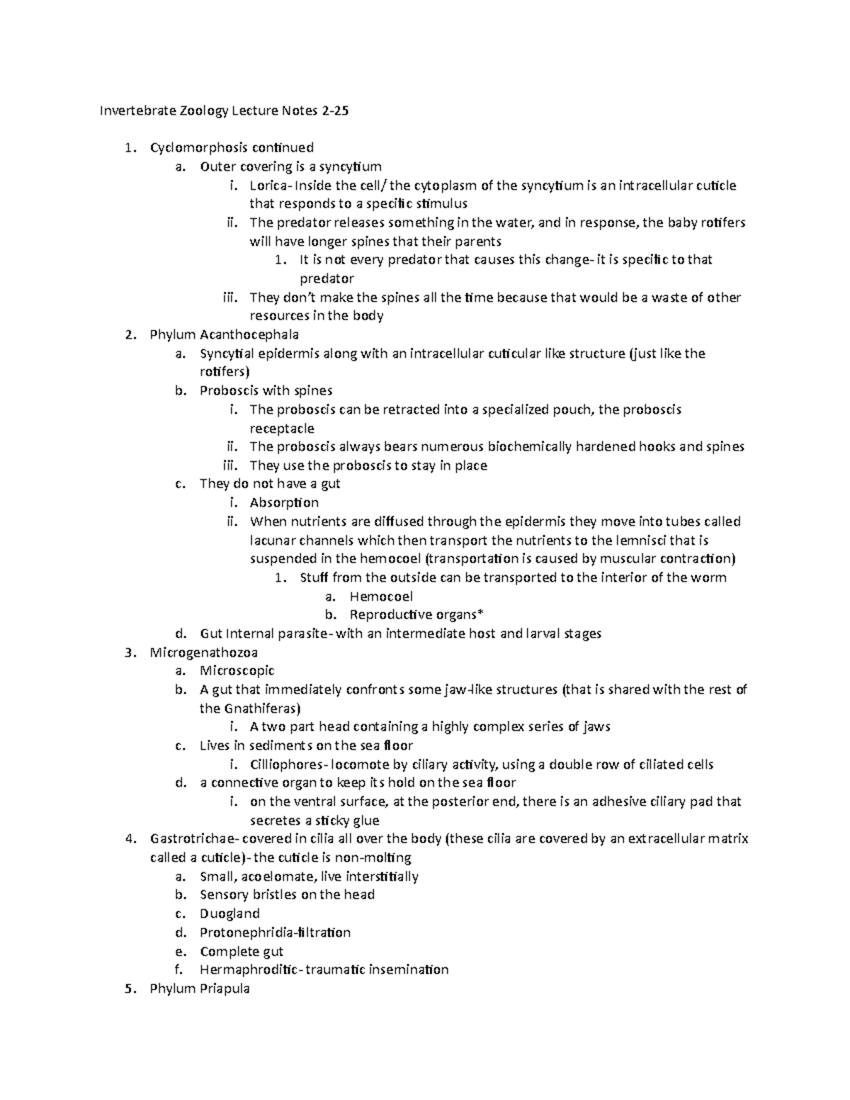 Invertebrate Zoology Lecture Notes 225 Cyclomorphosis continued a