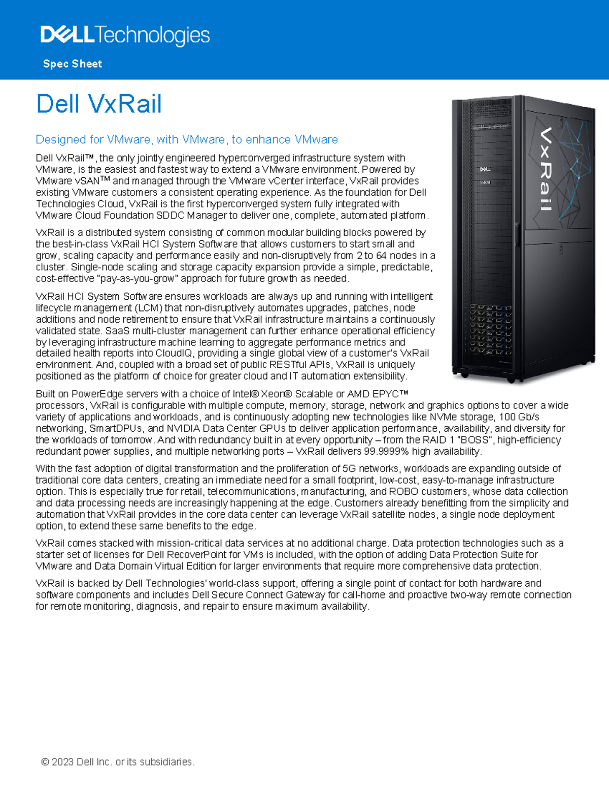 H16763 vxrail spec sheet - Spec Sheet Dell VxRail Designed for VMware ...
