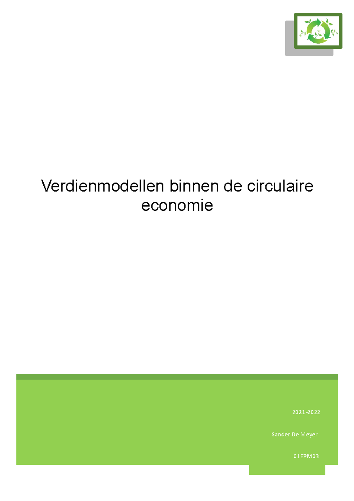 De Meyer Sander Ontwerp Verdienmodellen binnen de circulaire economie