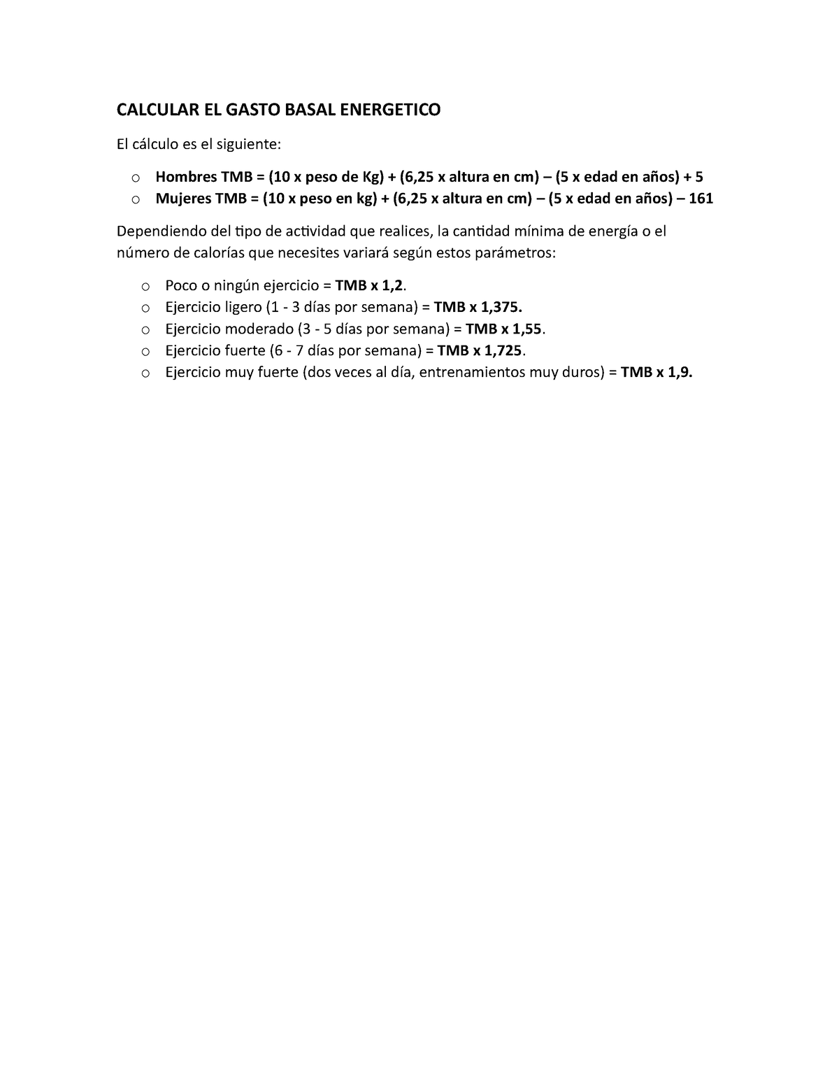 Calcular EL Gasto Basal Energetico - CALCULAR EL GASTO BASAL ENERGETICO ...