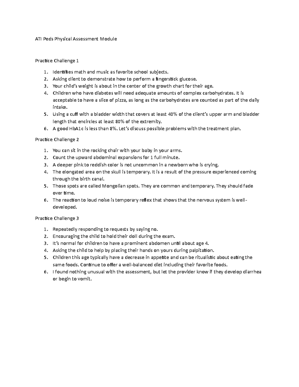 ATI Peds Physical Assessment - Asking client to demonstrate how to ...