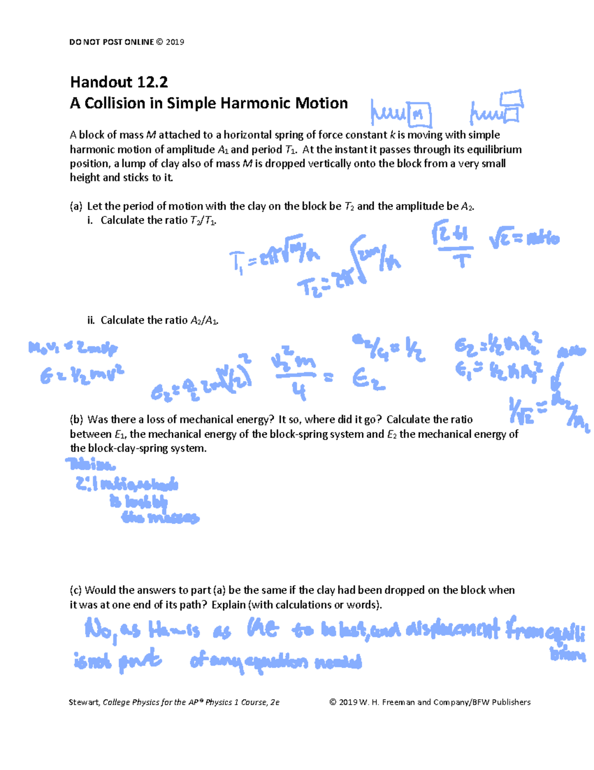 Collisions in shm - Practice probs - DO NOT POST ONLINE © 2019 Stewart ...