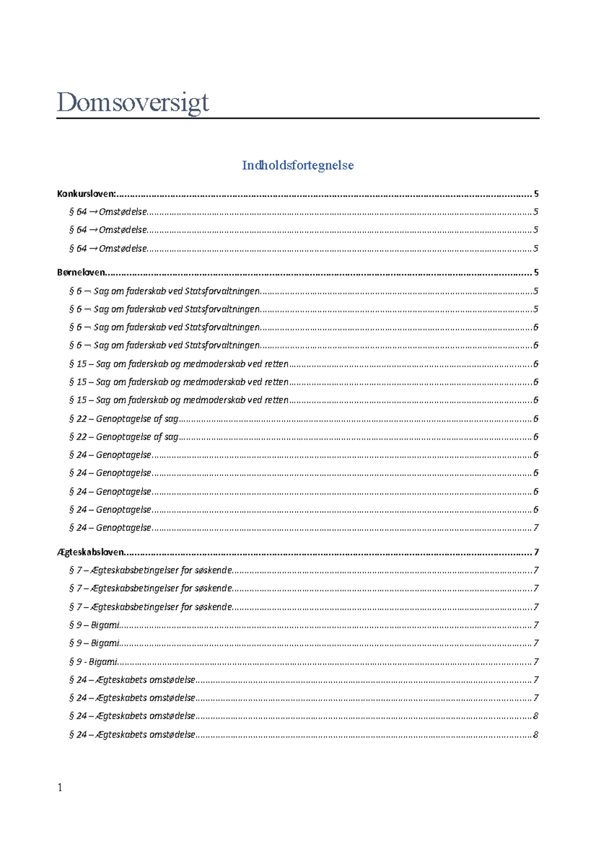 Domsoversigt - Oversigt Over Brugbare Domme Til Familie- Og Arveret ...