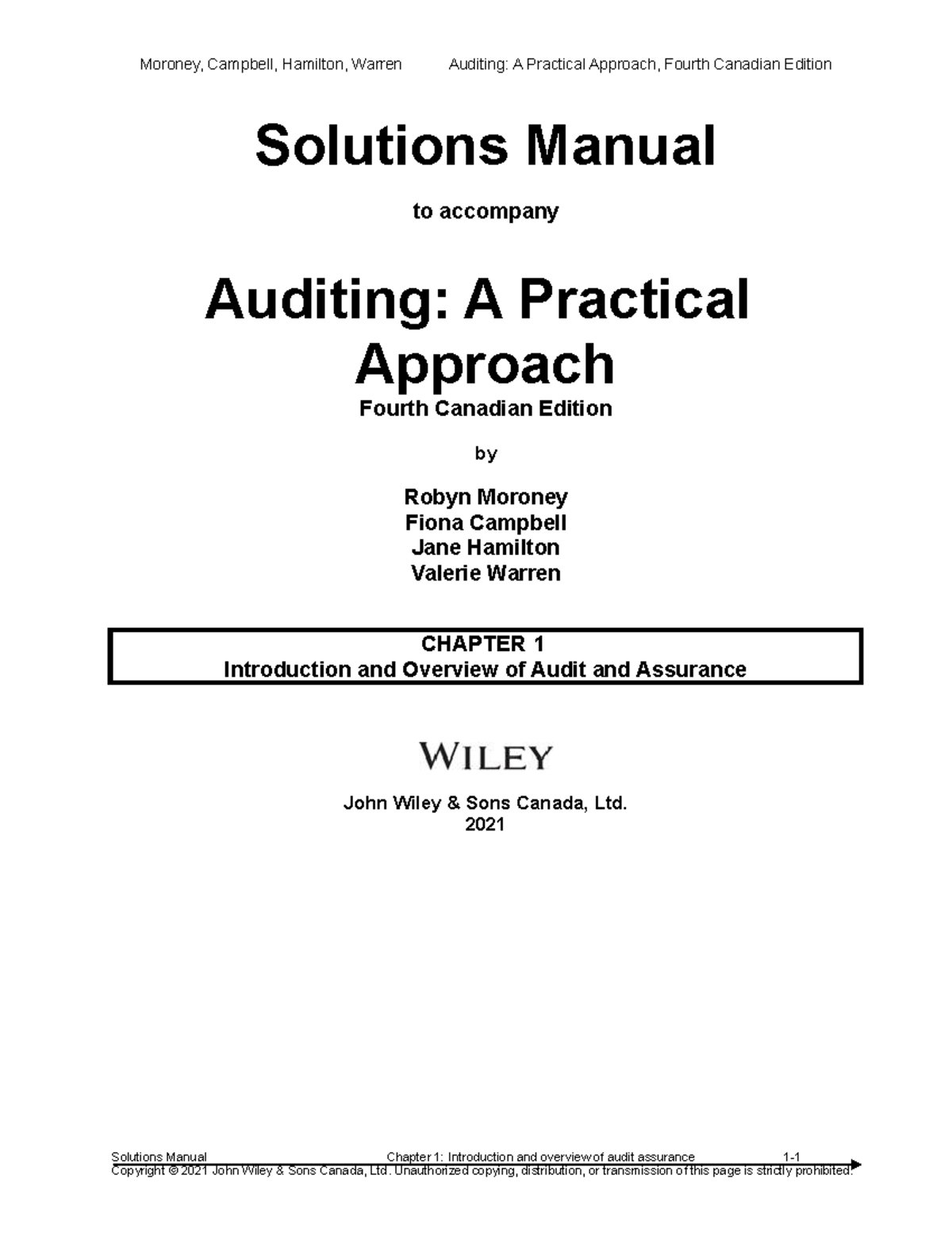 Audit Chapter 1 - Solution Manual - Solutions Manual To Accompany ...