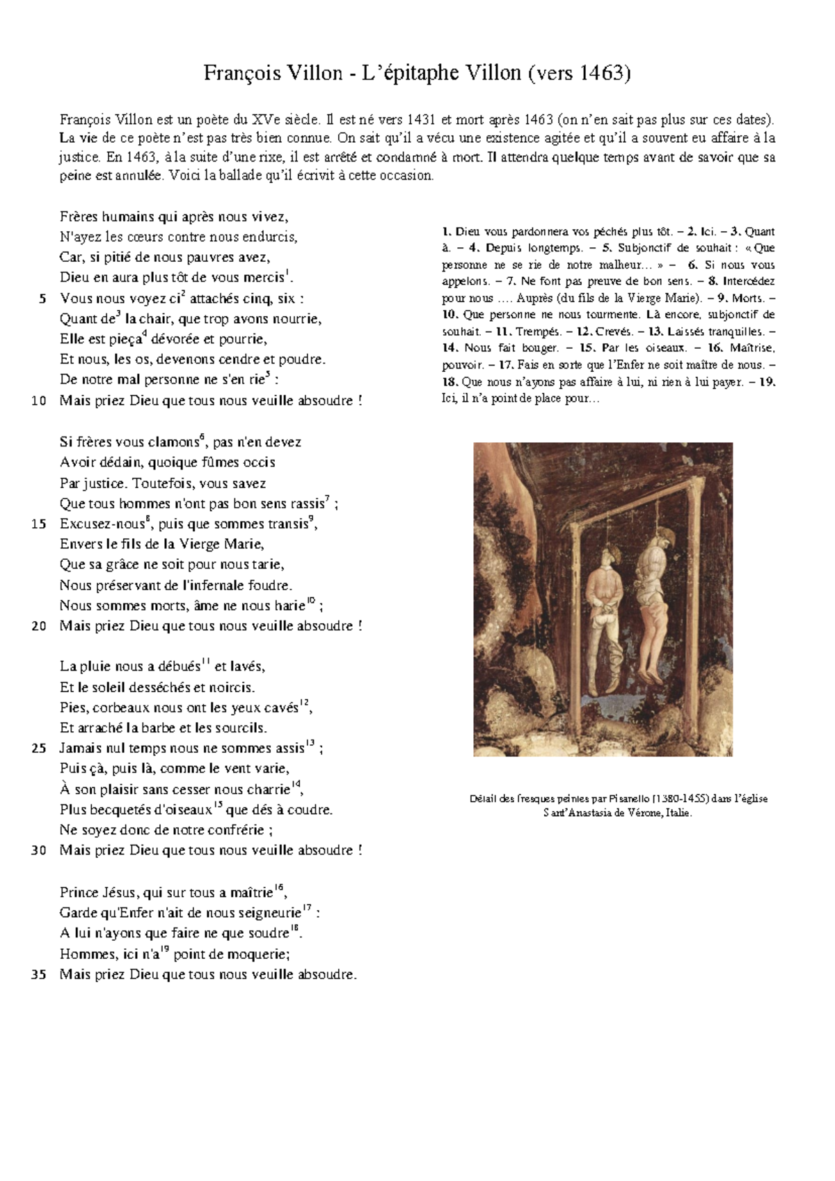 L pitaphe Villon Et Autres Sources Fran ois Villon L pitaphe 