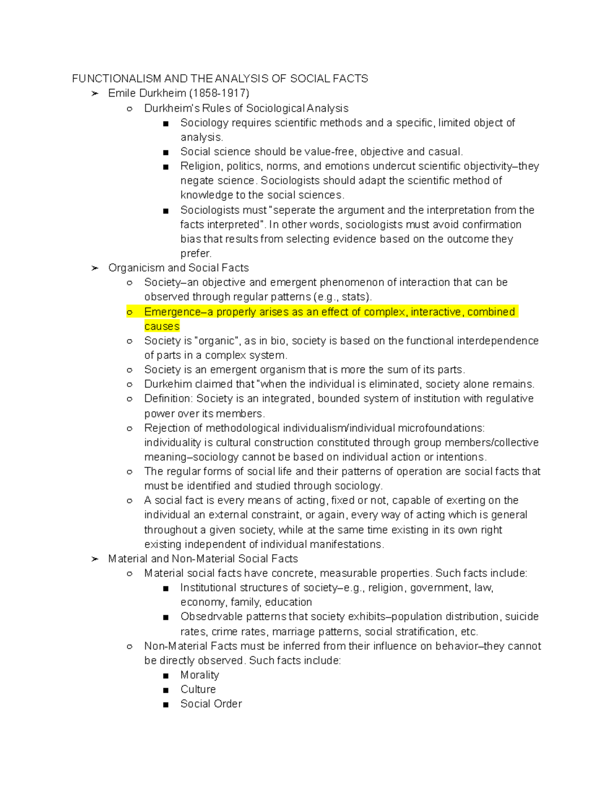 Lecture 2 - FUNCTIONALISM AND THE ANALYSIS OF SOCIAL FACTS Emile ...