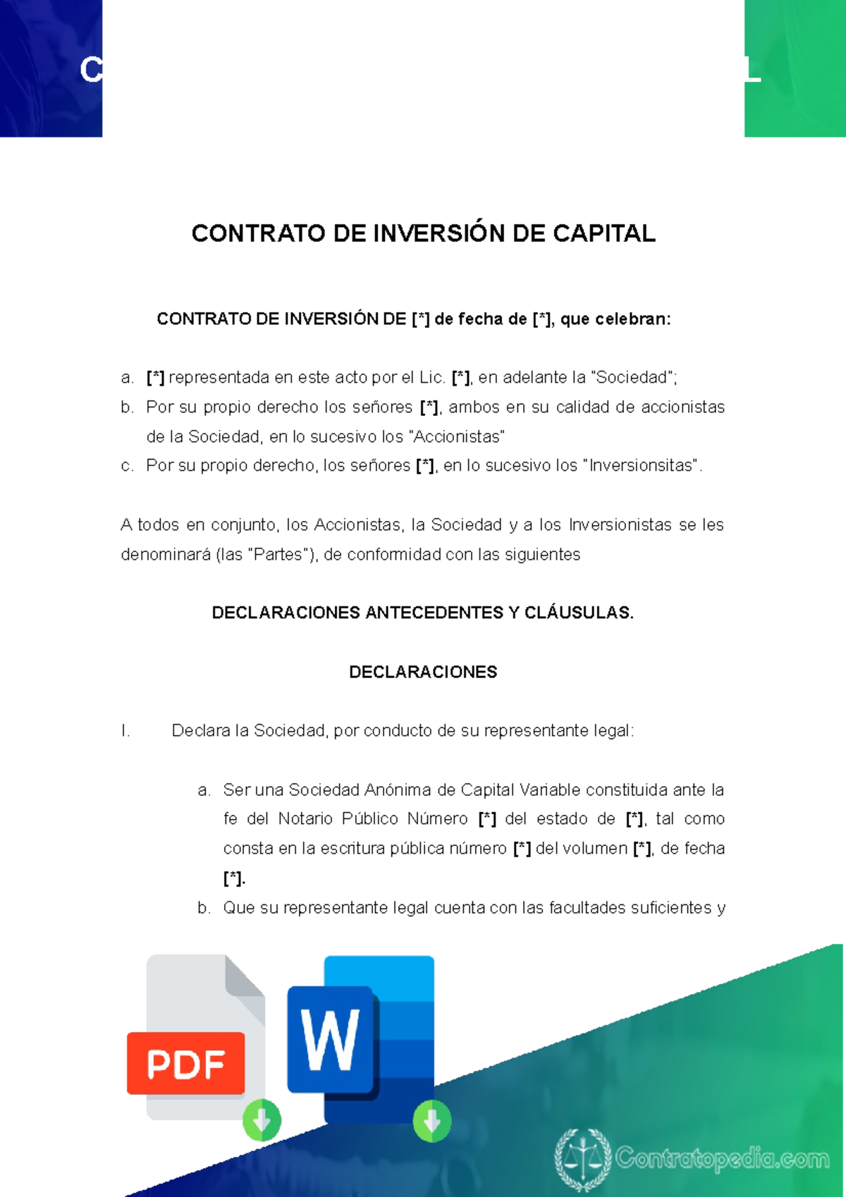 Contrato De Inversion De Capital - CONTRATO DE INVERSIÓN DE CAPITAL ...