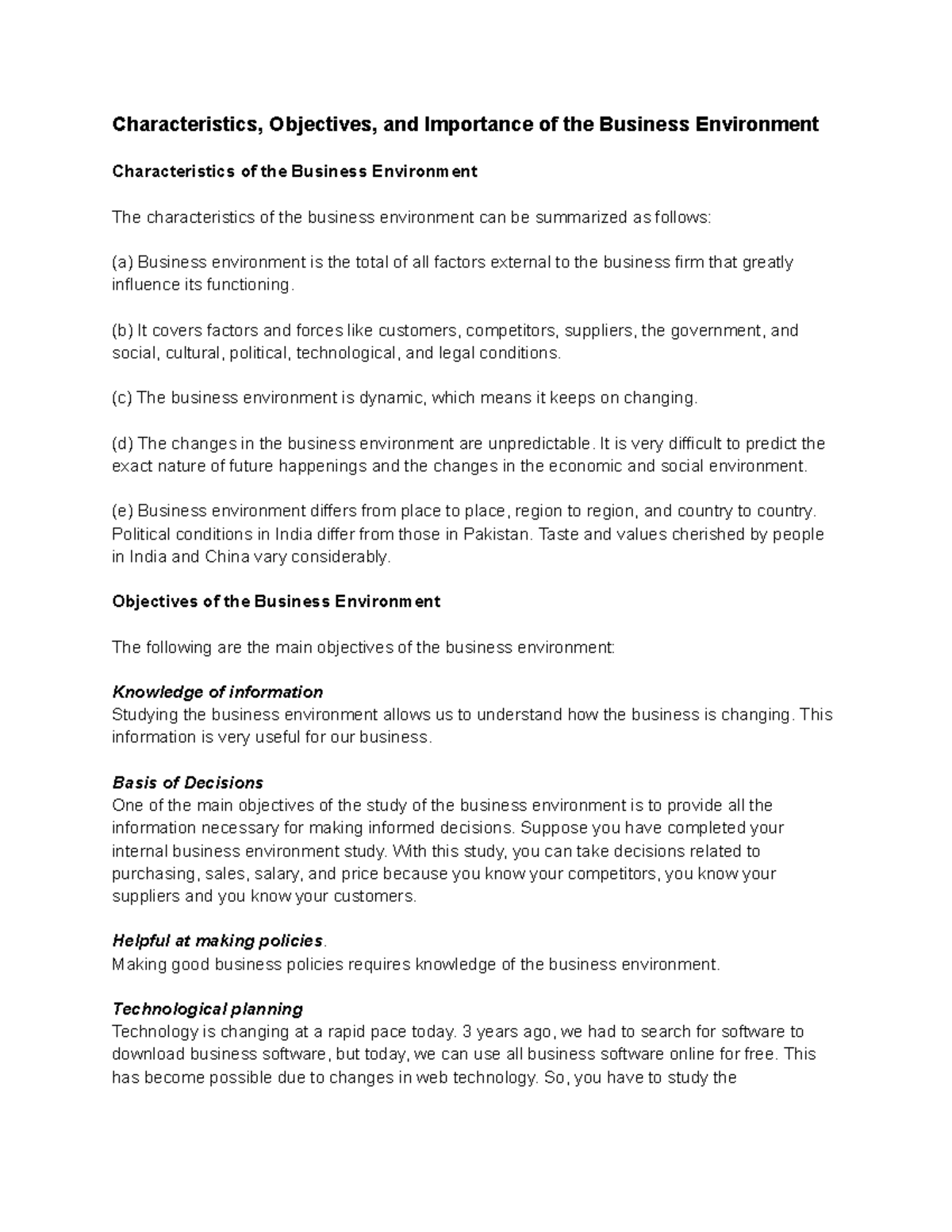 Characteristics, Objectives, and Importance of the Business Environment ...