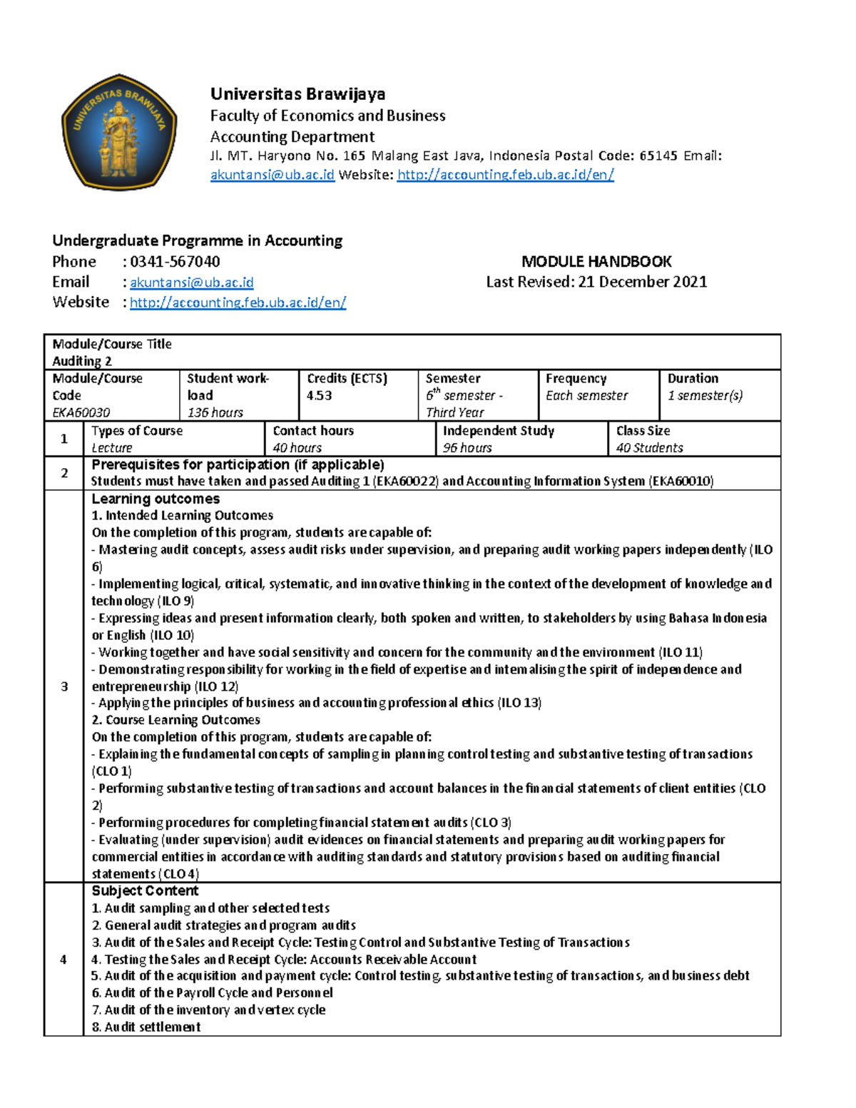 RPS Auditing-2 (English) - Universitas Brawijaya Faculty of Economics ...