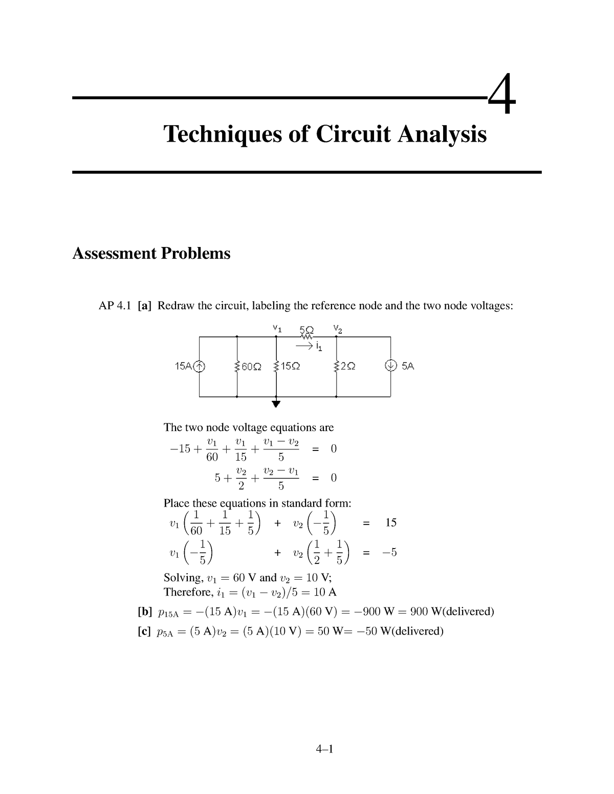 Ch04 Ssm - Sol - 4 Techniques Of Circuit Analysis Assessment Problems ...