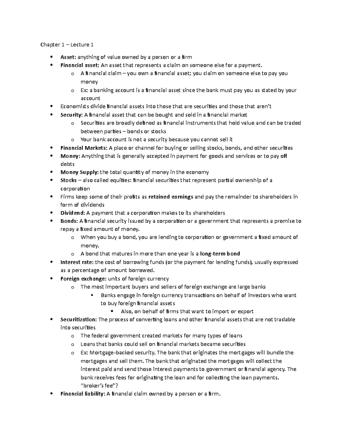 Chapter 1 Money and Banking Chapter 1 Lecture 1 Asset anything