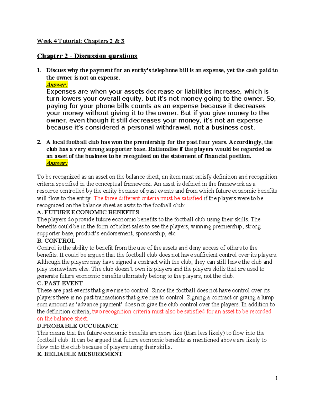 Week 4 Tutorial Questions (1) And Solutions - Week 4 Tutorial: Chapters ...