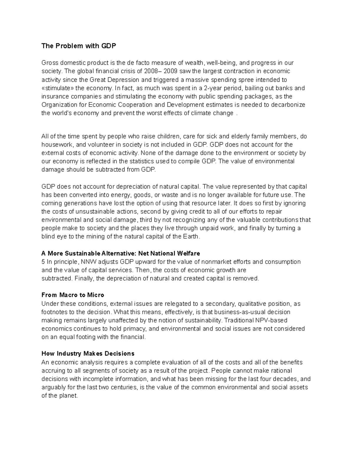 Improved Decision Making - The Problem with GDP Gross domestic product ...