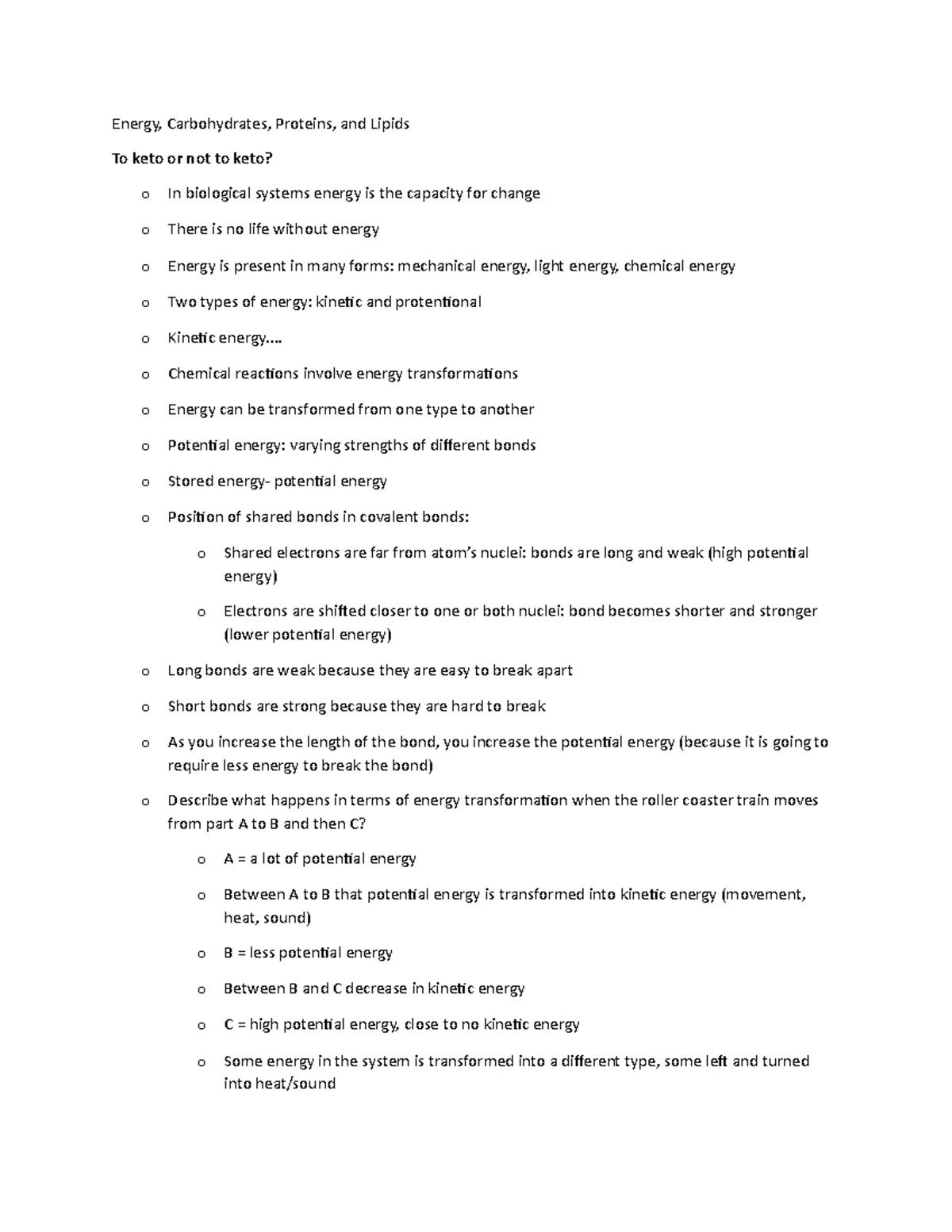 Week 3 (energy) - week 3 class notes - Energy, Carbohydrates, Proteins ...